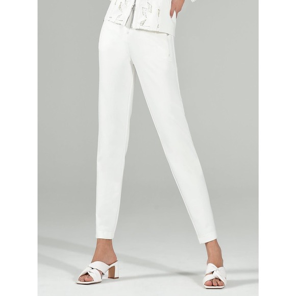 Women's White Pull On Casual Pants Size 16 Athleisure Zip Up NWT I'CONA - Picture 4 of 5